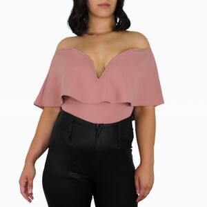 Misguided Dusty Rose Pink Open Shoulder Off Shoulder Bodysuit Small